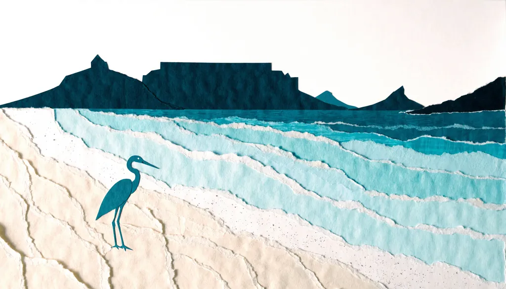 Torn-paper coastal collage of the Blouberg shoreline